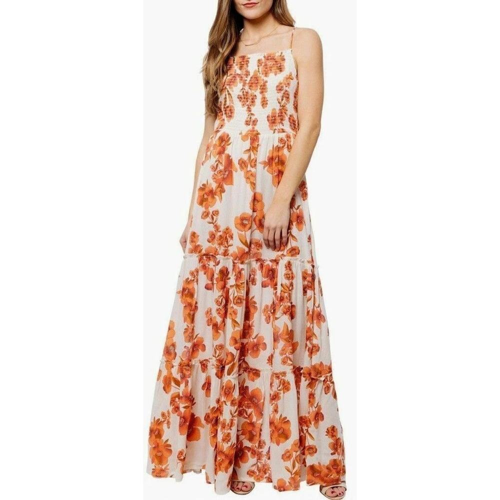Intimately Free People Womens Garden Ivory Orange Floral Party Maxi Dress Small